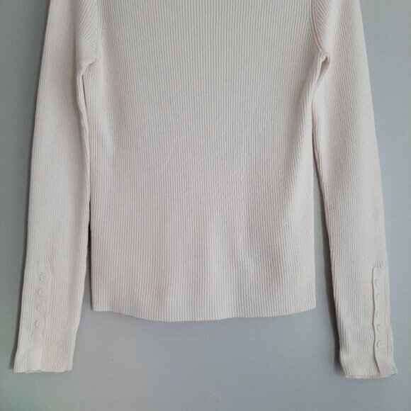MAEVE / Anthropologie Turtleneck Button Cuffs Fine Rib Fitted Sweater M Flawed - Picture 13 of 16